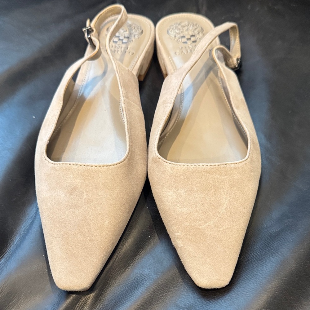 Vince Camuto Beige Suede Slingback Pointed Flats